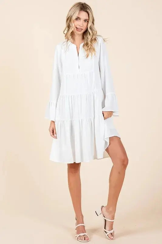 Mittoshop Tiered Notched Flare Sleeve Dress for Women - Love Salve